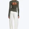 Zweiteiliges Bolero-Top mit Lagenlook – Staubiges Khaki-Grün Zweiteiliges Bolero-Top mit Lagenlook – Staubiges Khaki-Grün